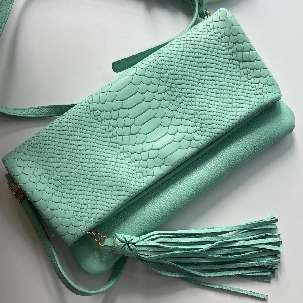 GIGI NEW YORK Elegant Mint Green Clutch CROSSBODY with Tassel
